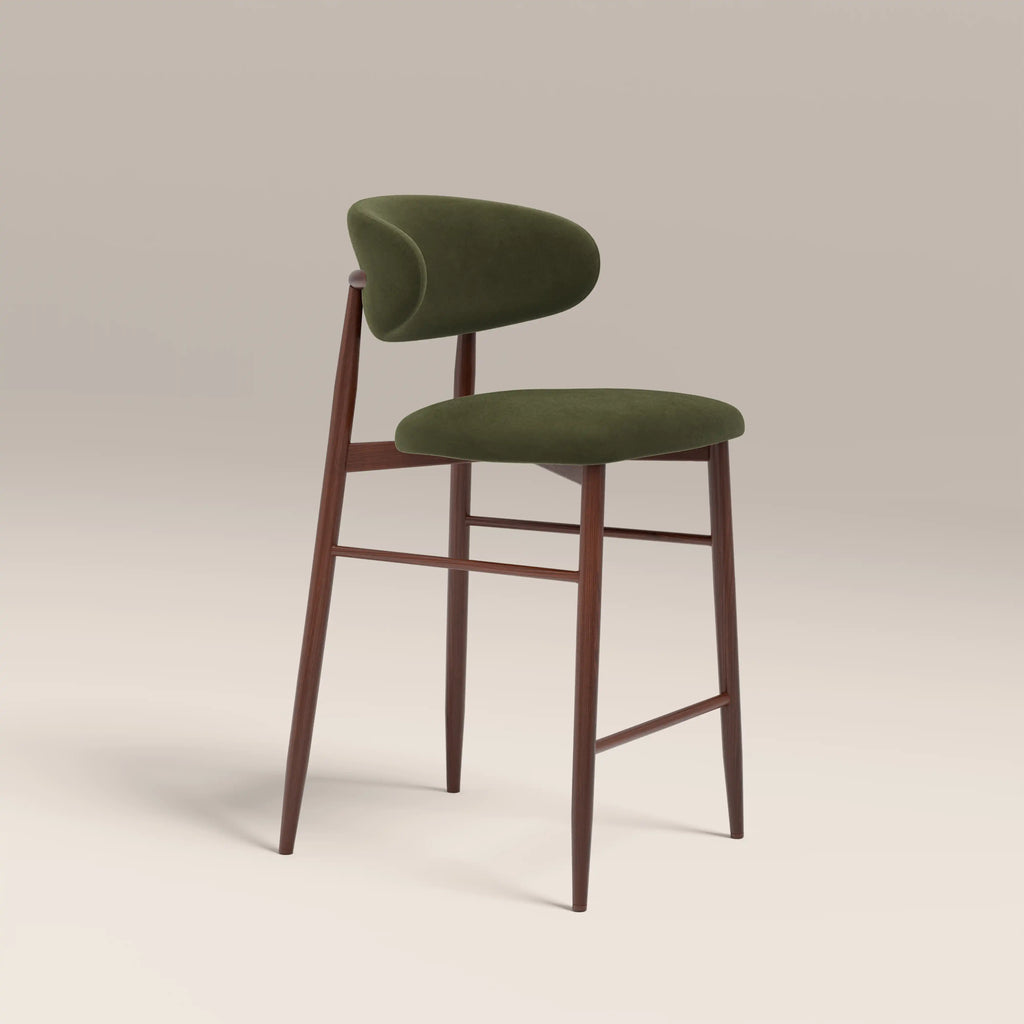 Halston Kitchen Stool | Olive Green Sustainable Velvet & Walnut — bar stool from 2nd Time Around