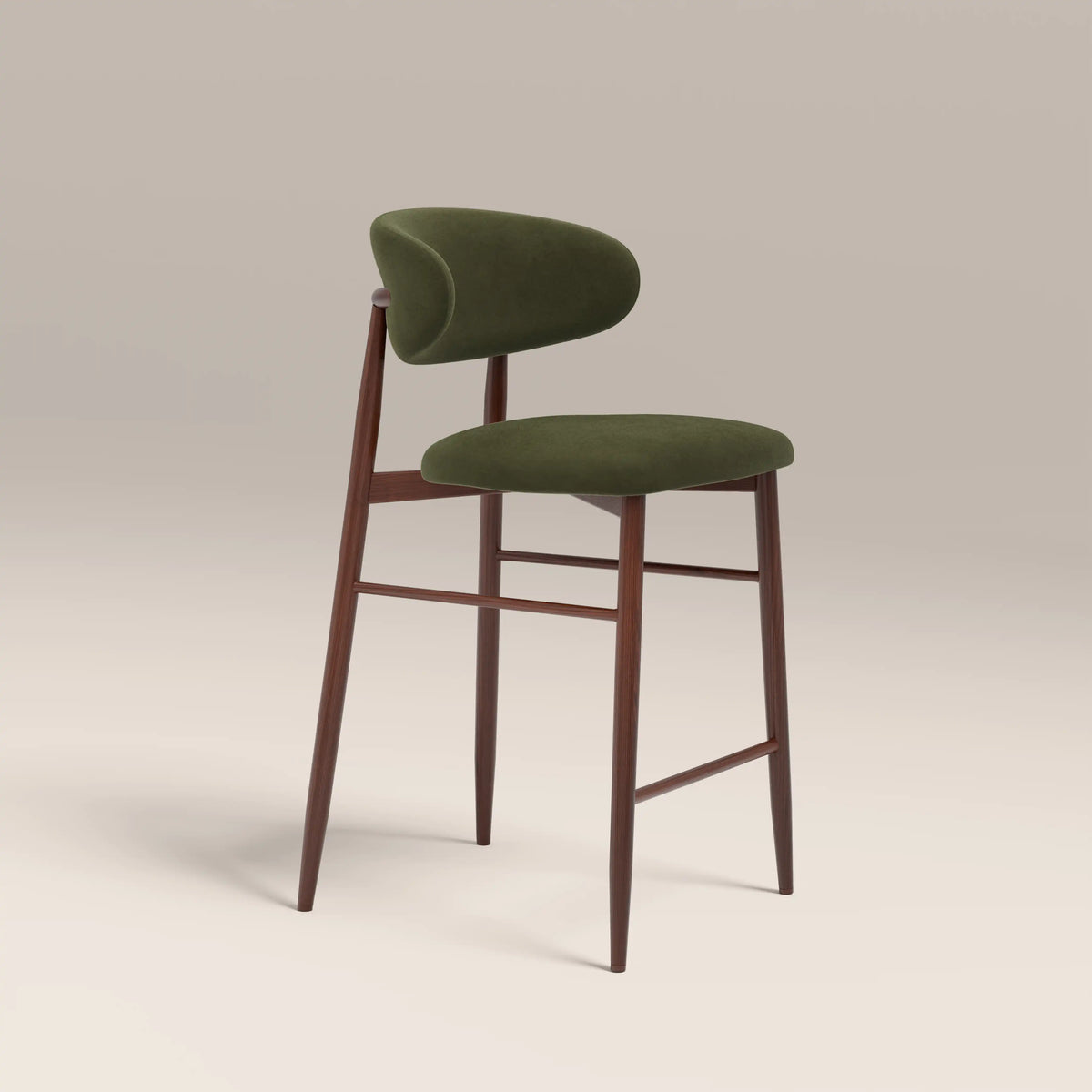 Halston Kitchen Stool | Olive Green Sustainable Velvet & Walnut — bar stool from 2nd Time Around