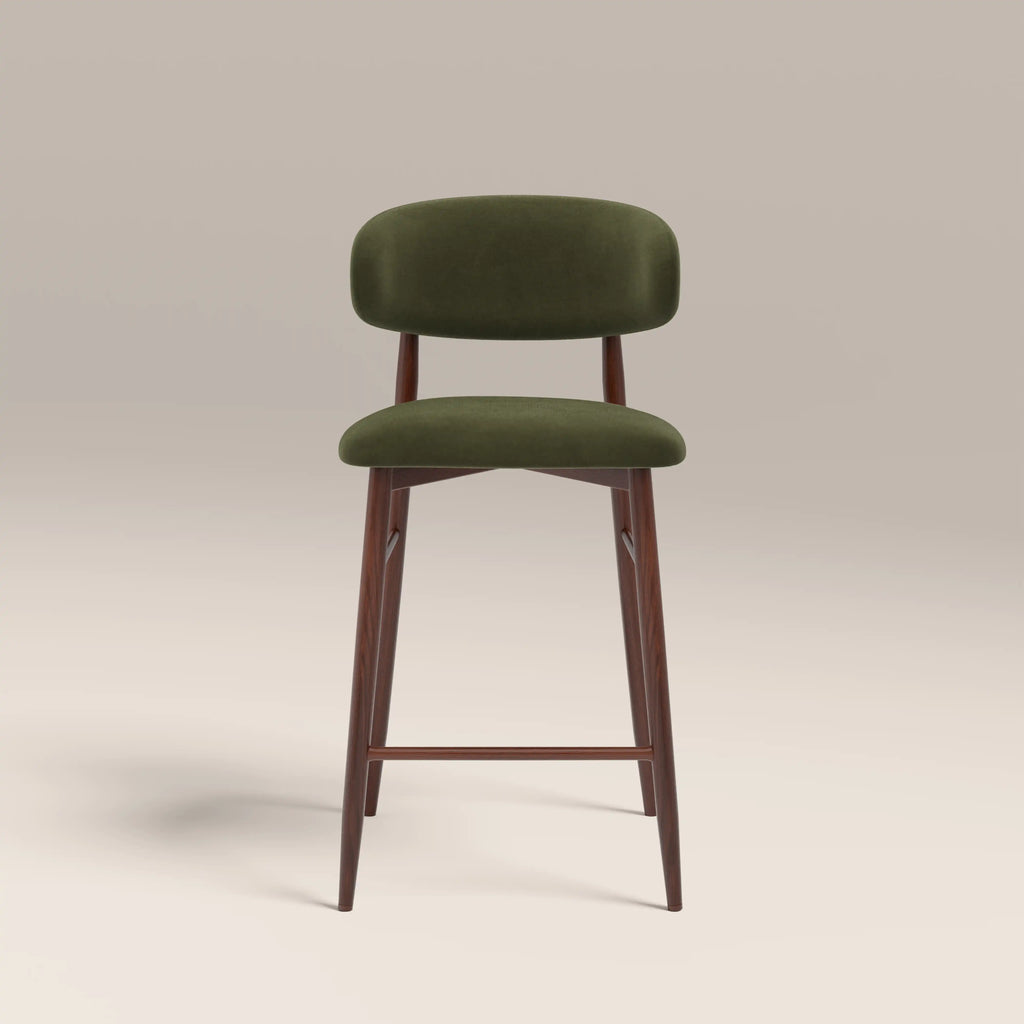 Halston Kitchen Stool | Olive Green Sustainable Velvet & Walnut — view 4