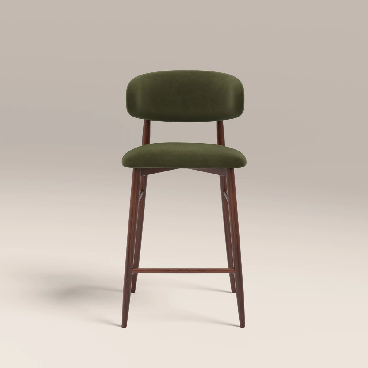 Halston Kitchen Stool | Olive Green Sustainable Velvet & Walnut — view 4
