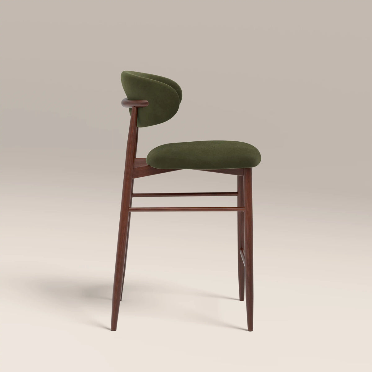 Halston Kitchen Stool | Olive Green Sustainable Velvet & Walnut — view 5