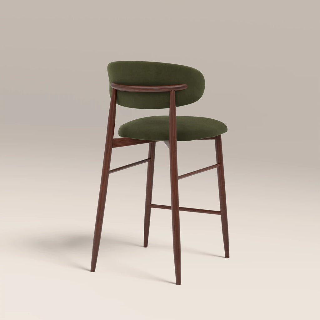 Halston Kitchen Stool | Olive Green Sustainable Velvet & Walnut — view 6