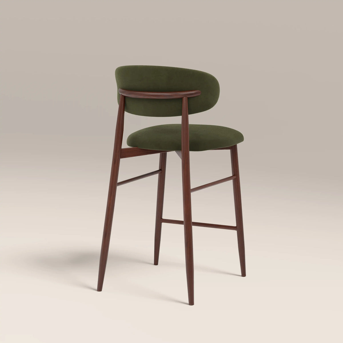 Halston Kitchen Stool | Olive Green Sustainable Velvet & Walnut — view 6