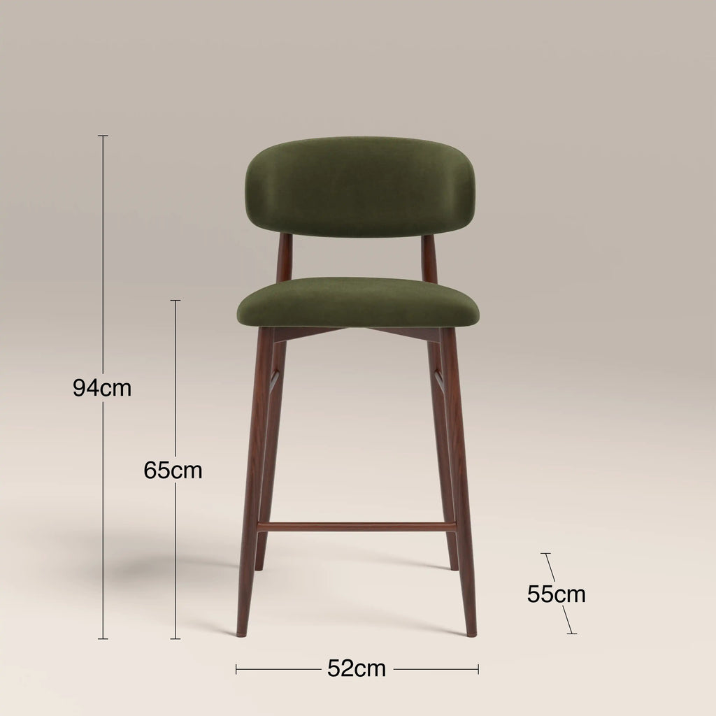 Halston Kitchen Stool | Olive Green Sustainable Velvet & Walnut — view 8