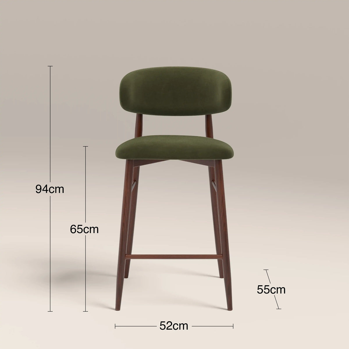 Halston Kitchen Stool | Olive Green Sustainable Velvet & Walnut — view 8