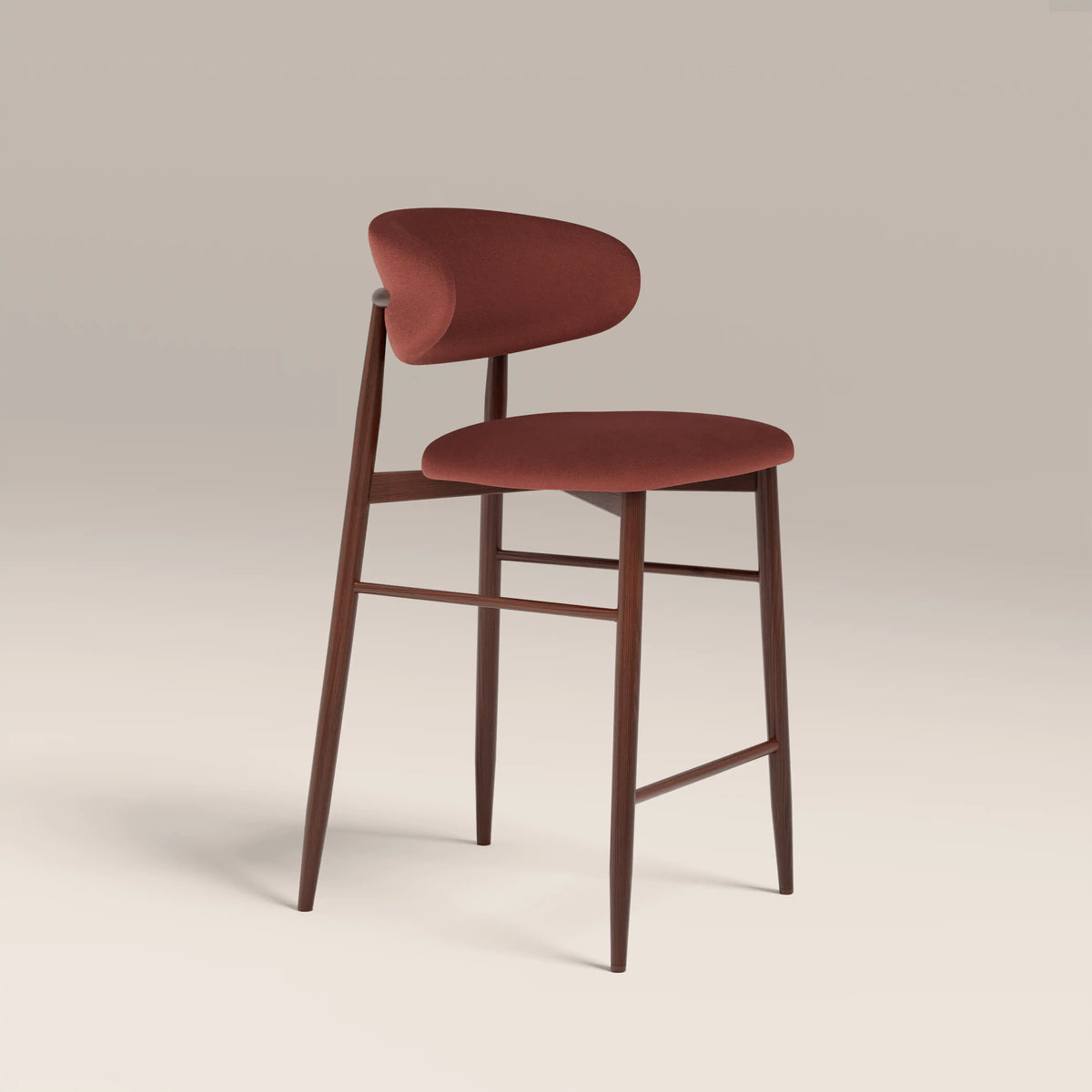 Halston Kitchen Stool | Rust Red Sustainable Velvet & Walnut — bar stool from 2nd Time Around