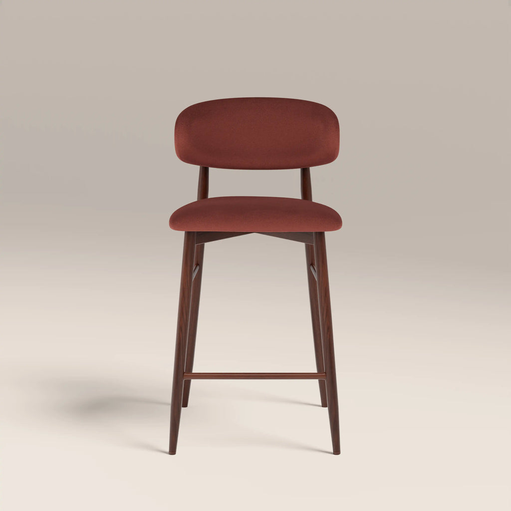 Halston Kitchen Stool | Rust Red Sustainable Velvet & Walnut — view 2