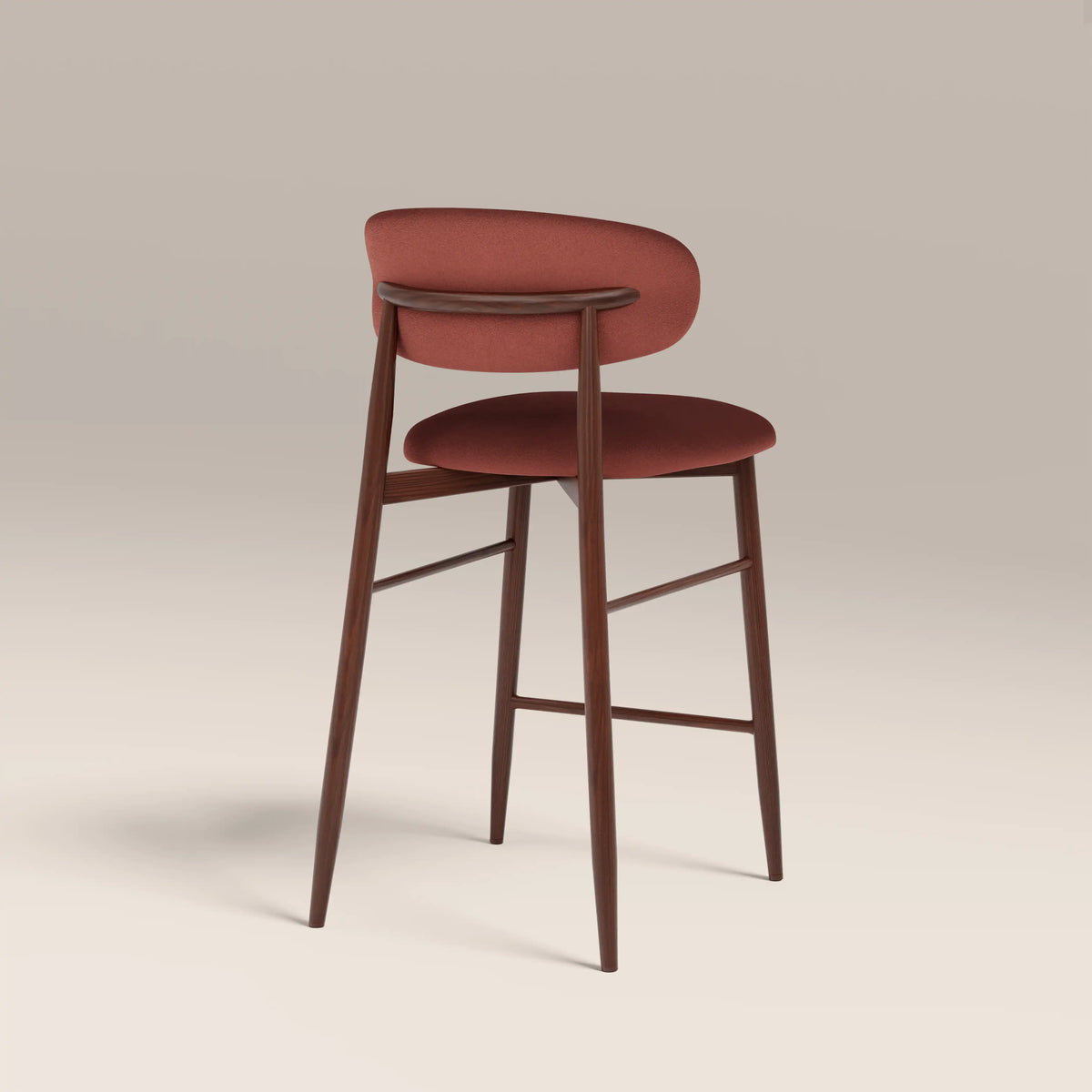 Halston Kitchen Stool | Rust Red Sustainable Velvet & Walnut — view 5