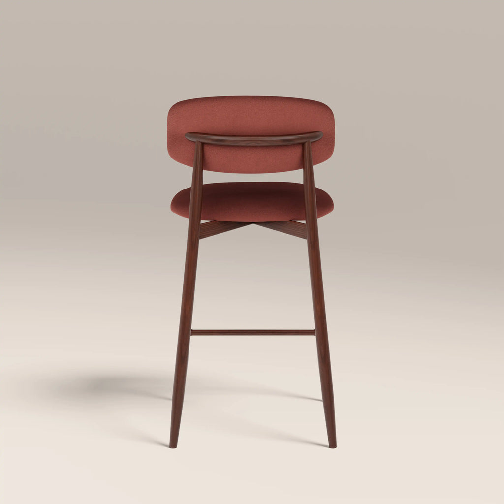 Halston Kitchen Stool | Rust Red Sustainable Velvet & Walnut — view 6