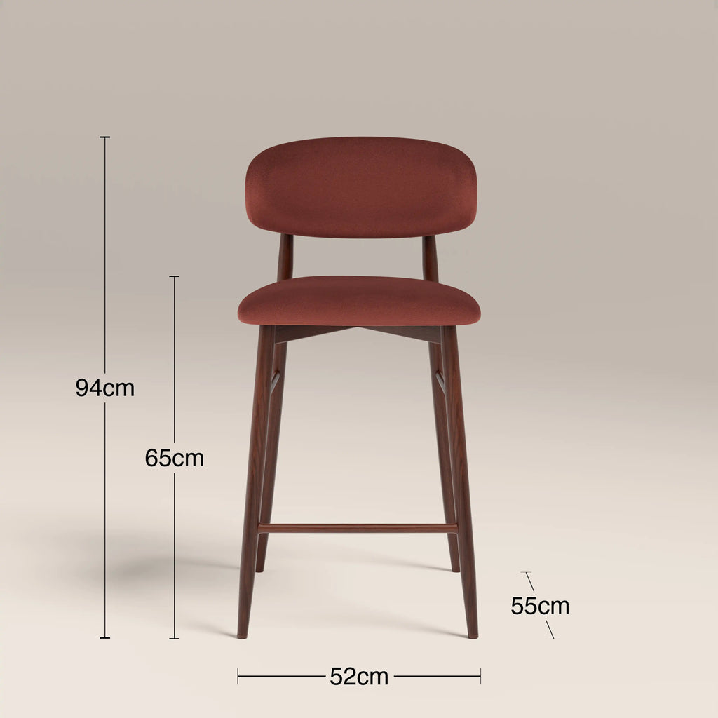 Halston Kitchen Stool | Rust Red Sustainable Velvet & Walnut — view 7
