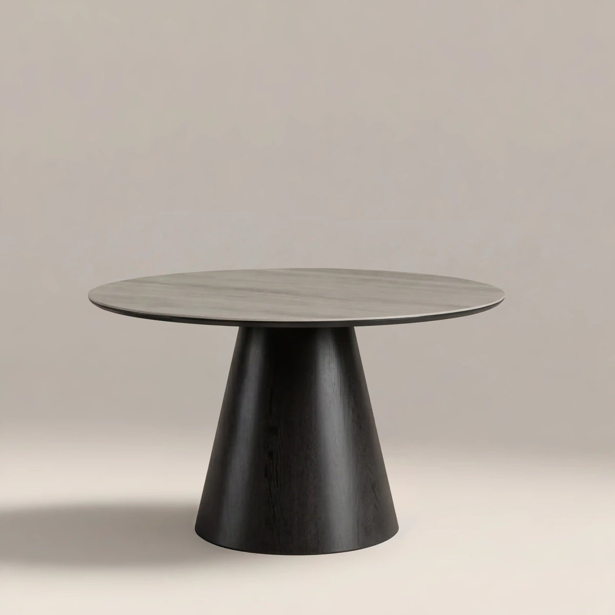 Finnley Large 4 Seat Round Dining Table | Grey Travertine Effect Sintered Stone & Black — view 3