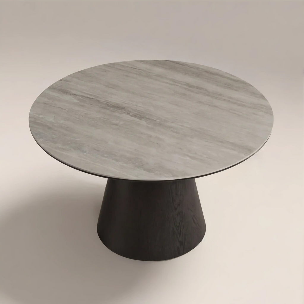 Finnley Large 4 Seat Round Dining Table | Grey Travertine Effect Sintered Stone & Black — view 4