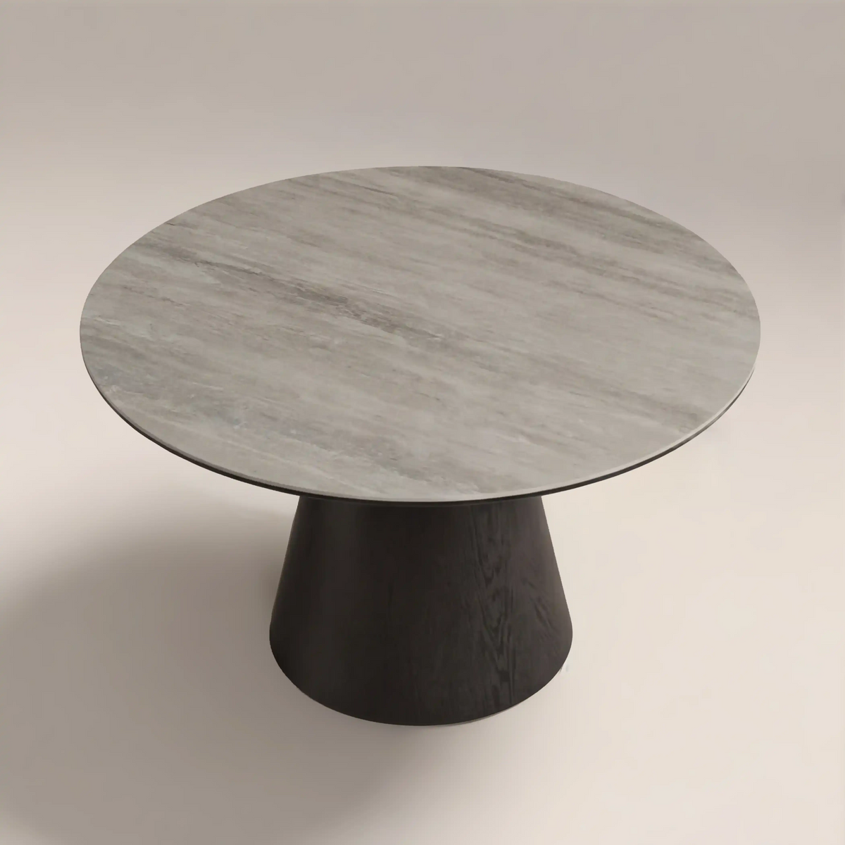 Finnley Large 4 Seat Round Dining Table | Grey Travertine Effect Sintered Stone & Black — view 4