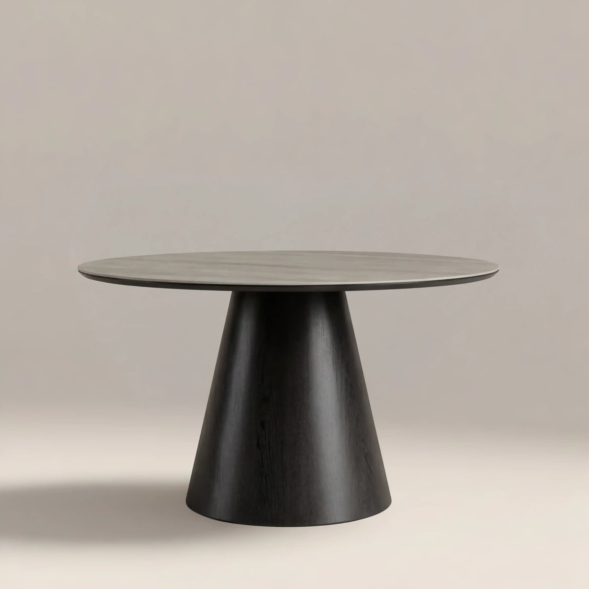 Finnley Large 4 Seat Round Dining Table | Grey Travertine Effect Sintered Stone & Black — view 2