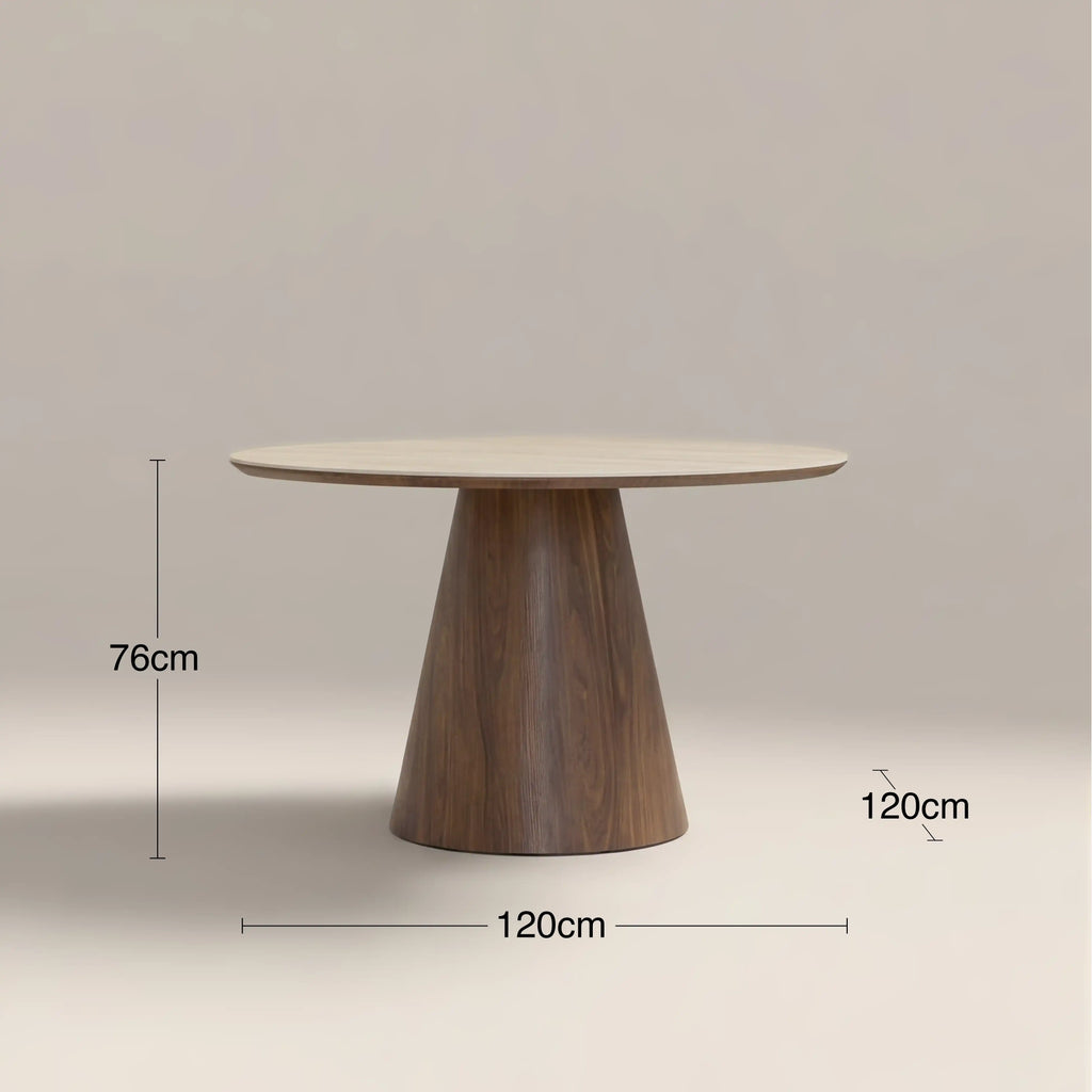 Finnley Large 4 Seat Round Dining Table | Natural Travertine Effect Sintered Stone & Walnut — view 6