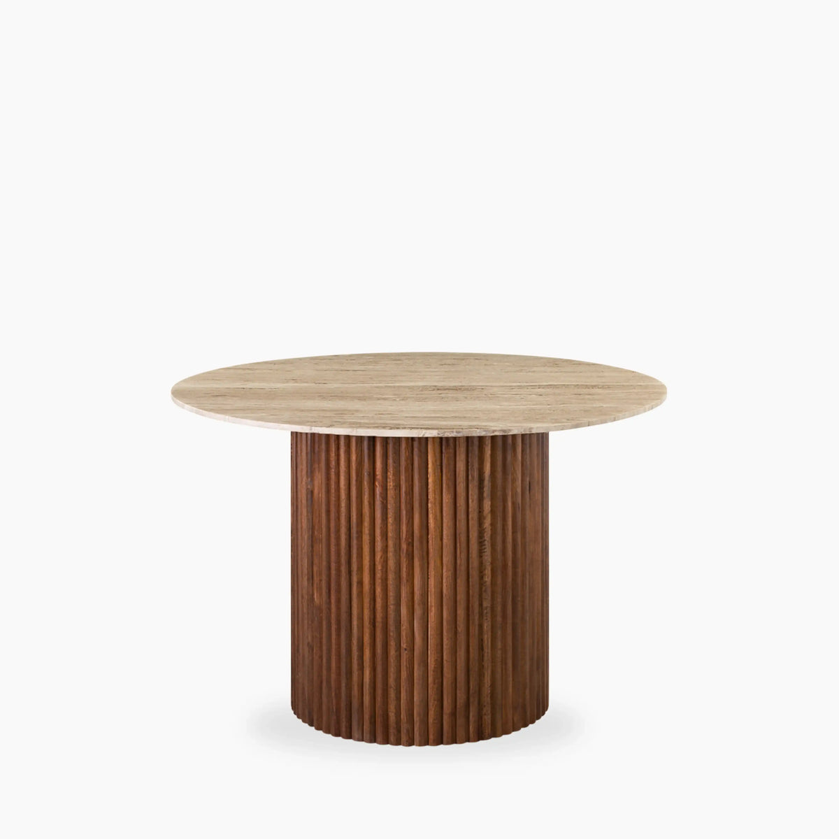 Medby 4 Seat Round Dining Table | Natural Travertine & Walnut — dining table from 2nd Time Around
