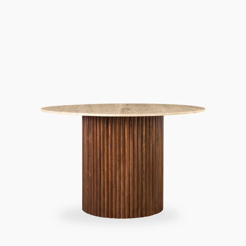 Medby 4 Seat Round Dining Table | Natural Travertine & Walnut — view 2