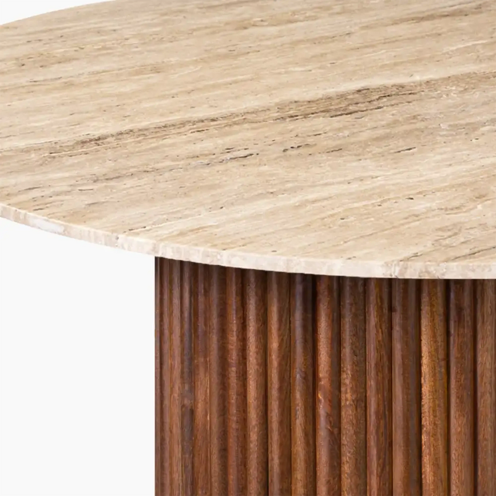 Medby 4 Seat Round Dining Table | Natural Travertine & Walnut — view 3