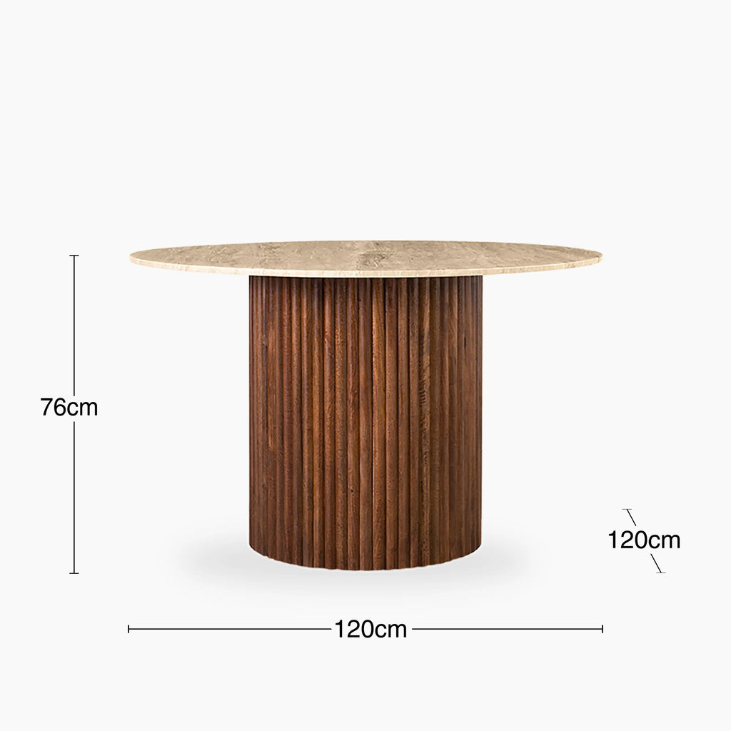 Medby 4 Seat Round Dining Table | Natural Travertine & Walnut — view 4