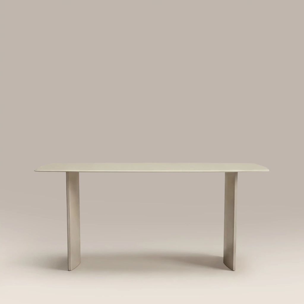 Jet 6 Seat Rectangle Dining Table | Soft Ecru Sandblasted Glass & High Gloss Soft Ecru — dining table from 2nd Time Around
