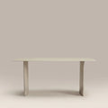 Jet 6 Seat Rectangle Dining Table | Soft Ecru Sandblasted Glass & High Gloss Soft Ecru — dining table from 2nd Time Around