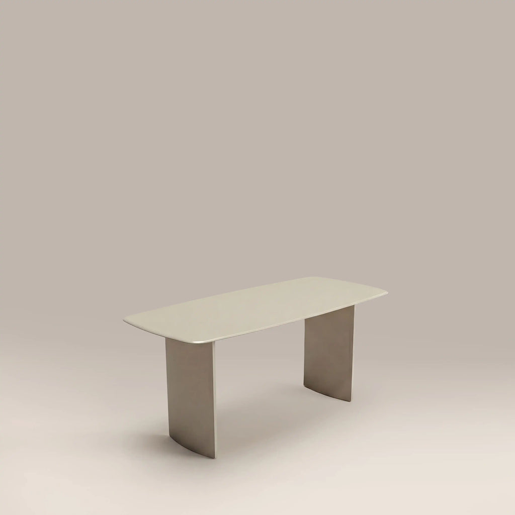 Jet 6 Seat Rectangle Dining Table | Soft Ecru Sandblasted Glass & High Gloss Soft Ecru — view 2
