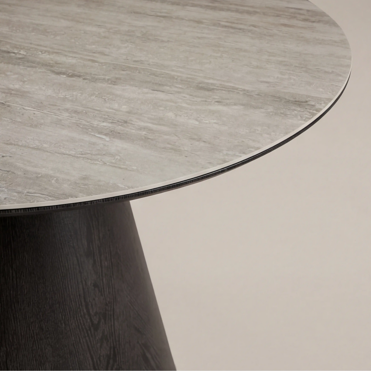 Finnley Large 4 Seat Round Dining Table | Grey Travertine Effect Sintered Stone & Black — view 5
