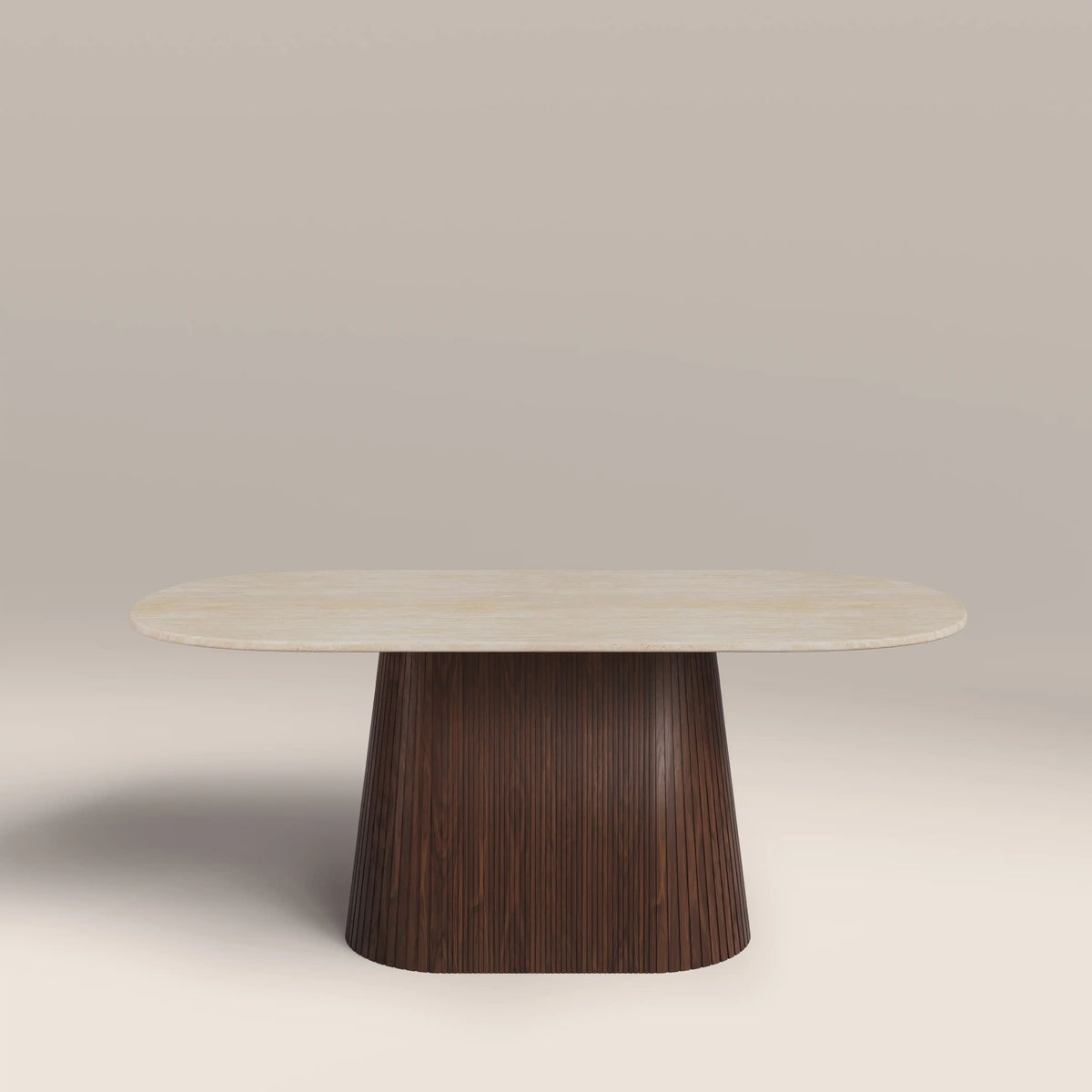 Oxborough 6 Seat Oval Dining Table | Natural Travertine Effect Sintered Stone & Walnut — view 6
