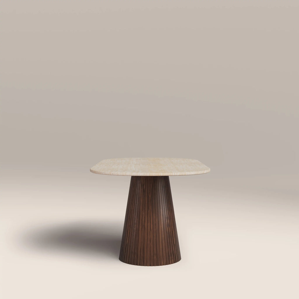 Oxborough 6 Seat Oval Dining Table | Natural Travertine Effect Sintered Stone & Walnut — view 5