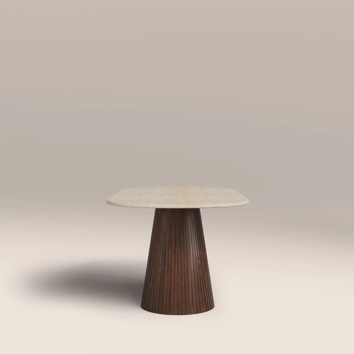 Oxborough 6 Seat Oval Dining Table | Natural Travertine Effect Sintered Stone & Walnut — view 5