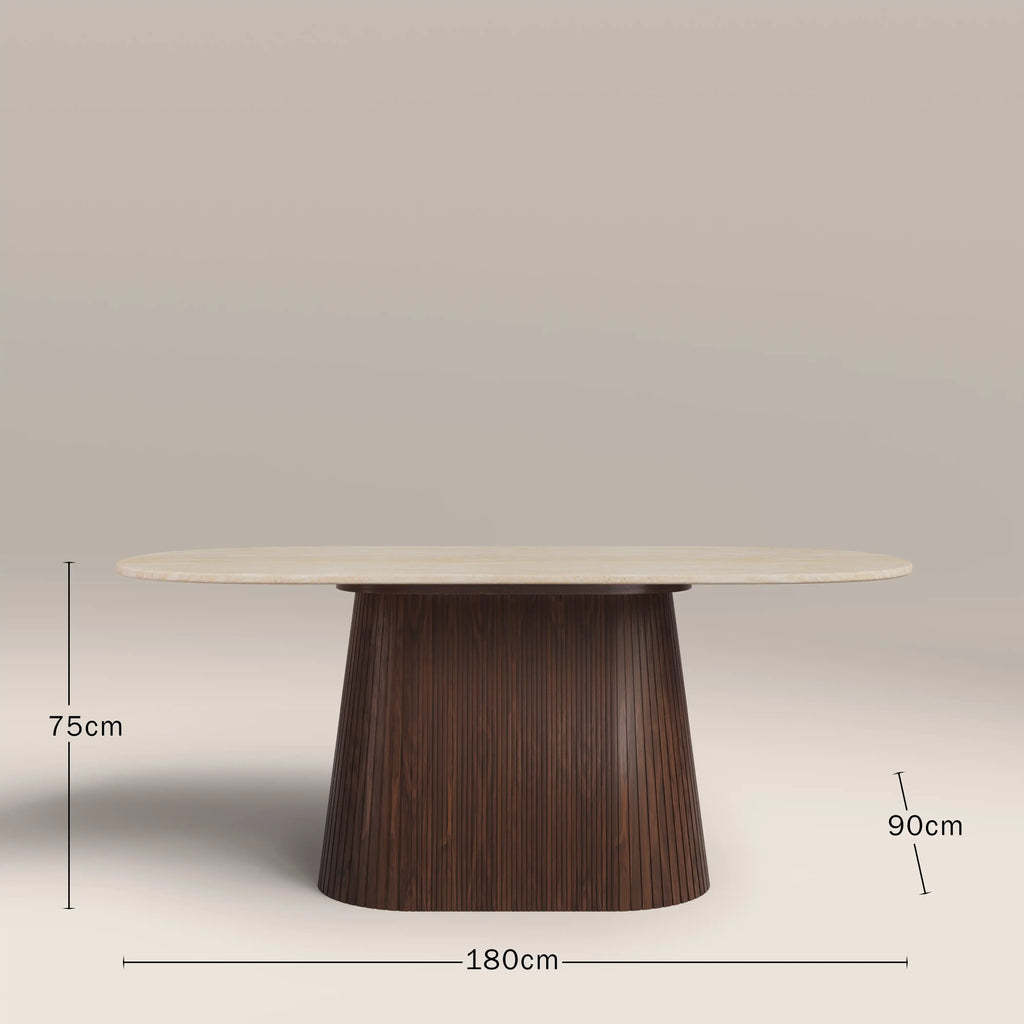 Oxborough 6 Seat Oval Dining Table | Natural Travertine Effect Sintered Stone & Walnut — view 7