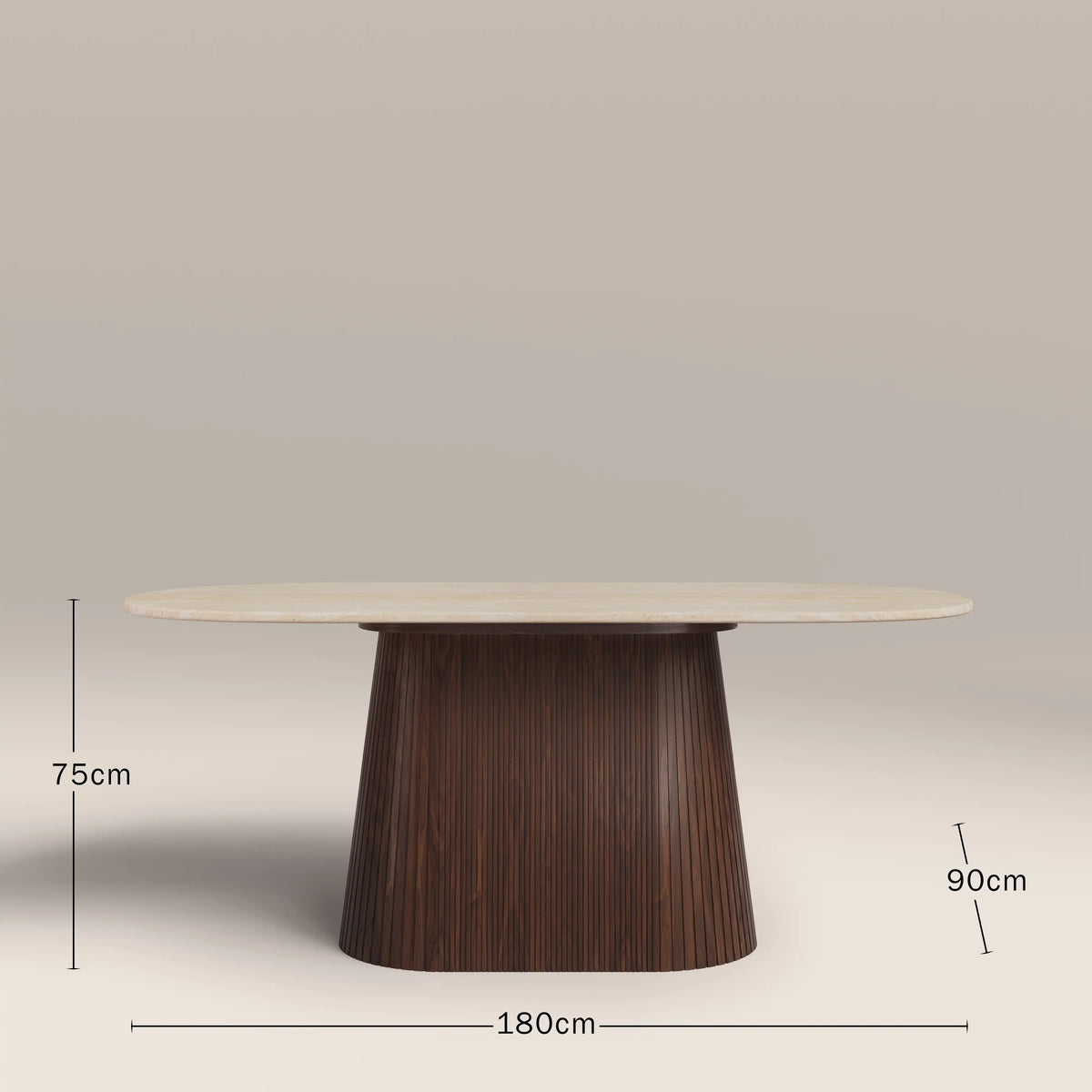 Oxborough 6 Seat Oval Dining Table | Natural Travertine Effect Sintered Stone & Walnut — view 7