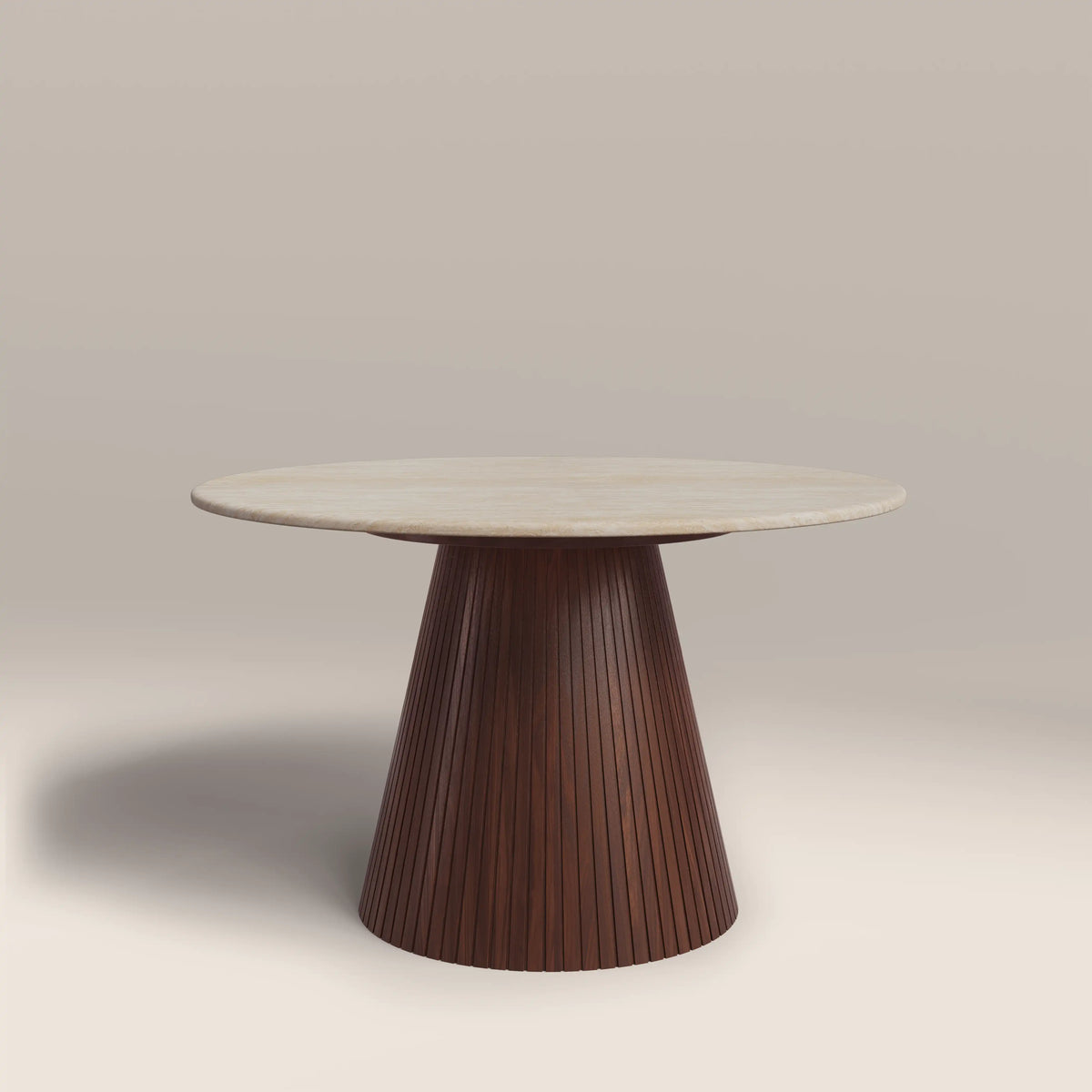 Oxborough 4 Seat Round Dining Table | Natural Travertine Effect Sintered Stone & Walnut — view 2