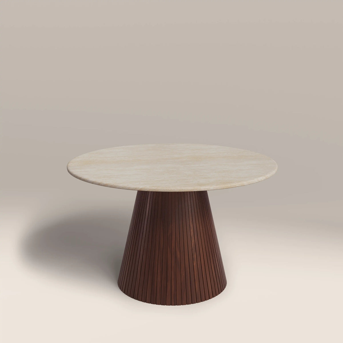 Oxborough 4 Seat Round Dining Table | Natural Travertine Effect Sintered Stone & Walnut — view 3
