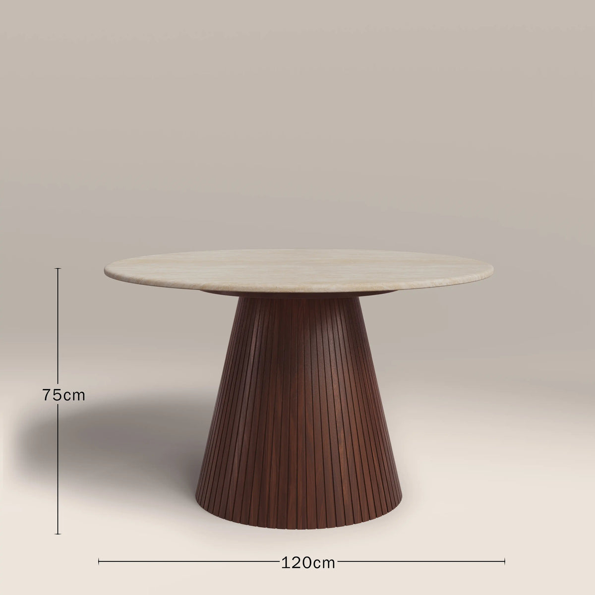 Oxborough 4 Seat Round Dining Table | Natural Travertine Effect Sintered Stone & Walnut — view 5