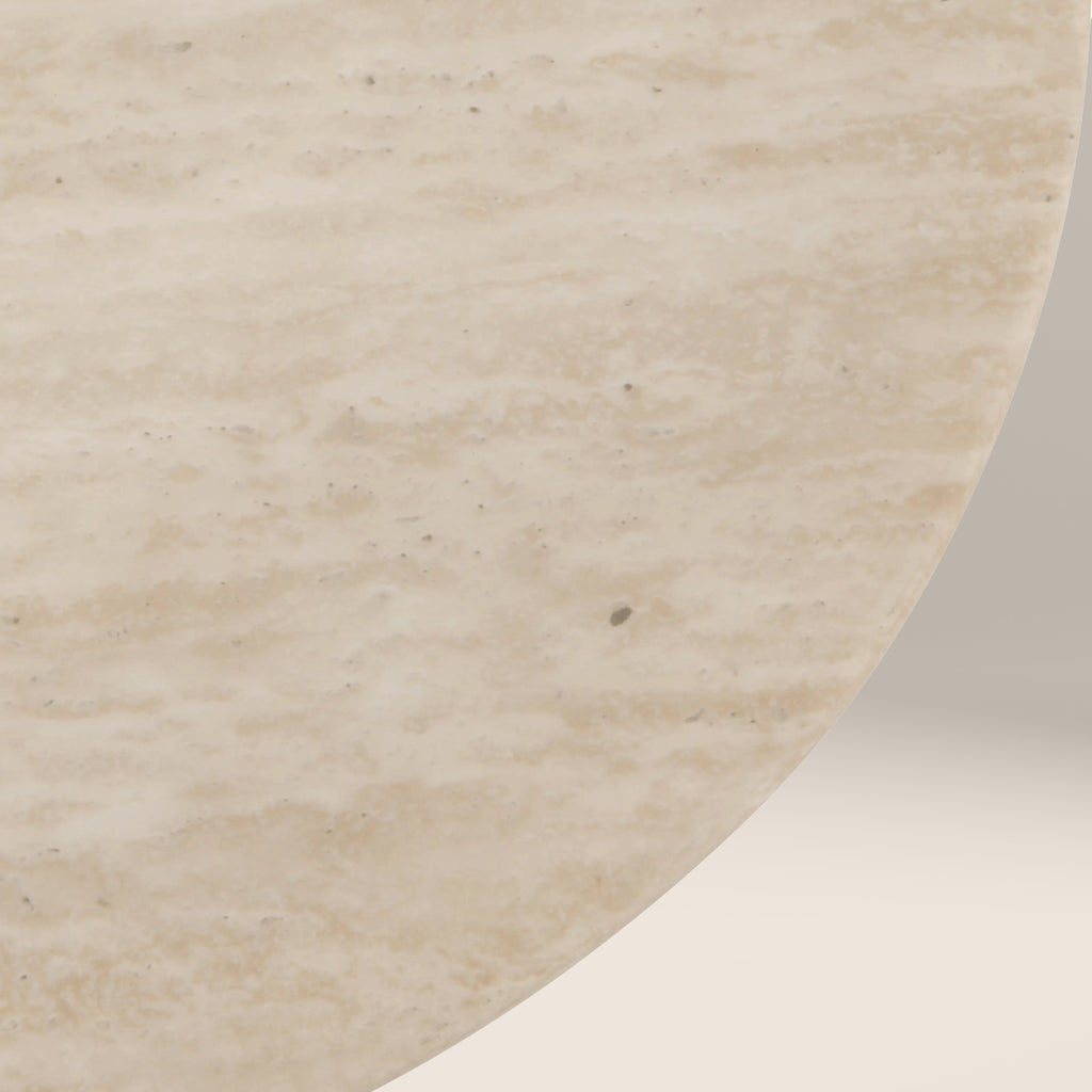 Oxborough 6 Seat Oval Dining Table | Natural Travertine Effect Sintered Stone & Walnut — view 4