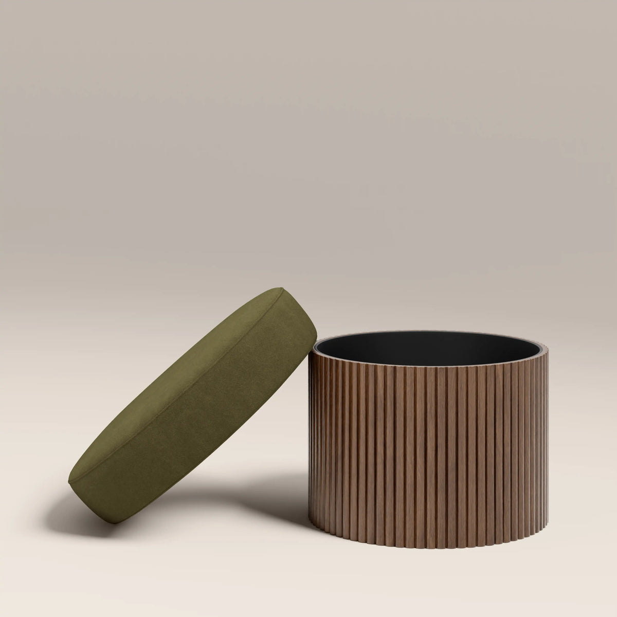 Alexis Storage Footstool | Moss Green Sustainable Mohair Velvet & Walnut — view 5