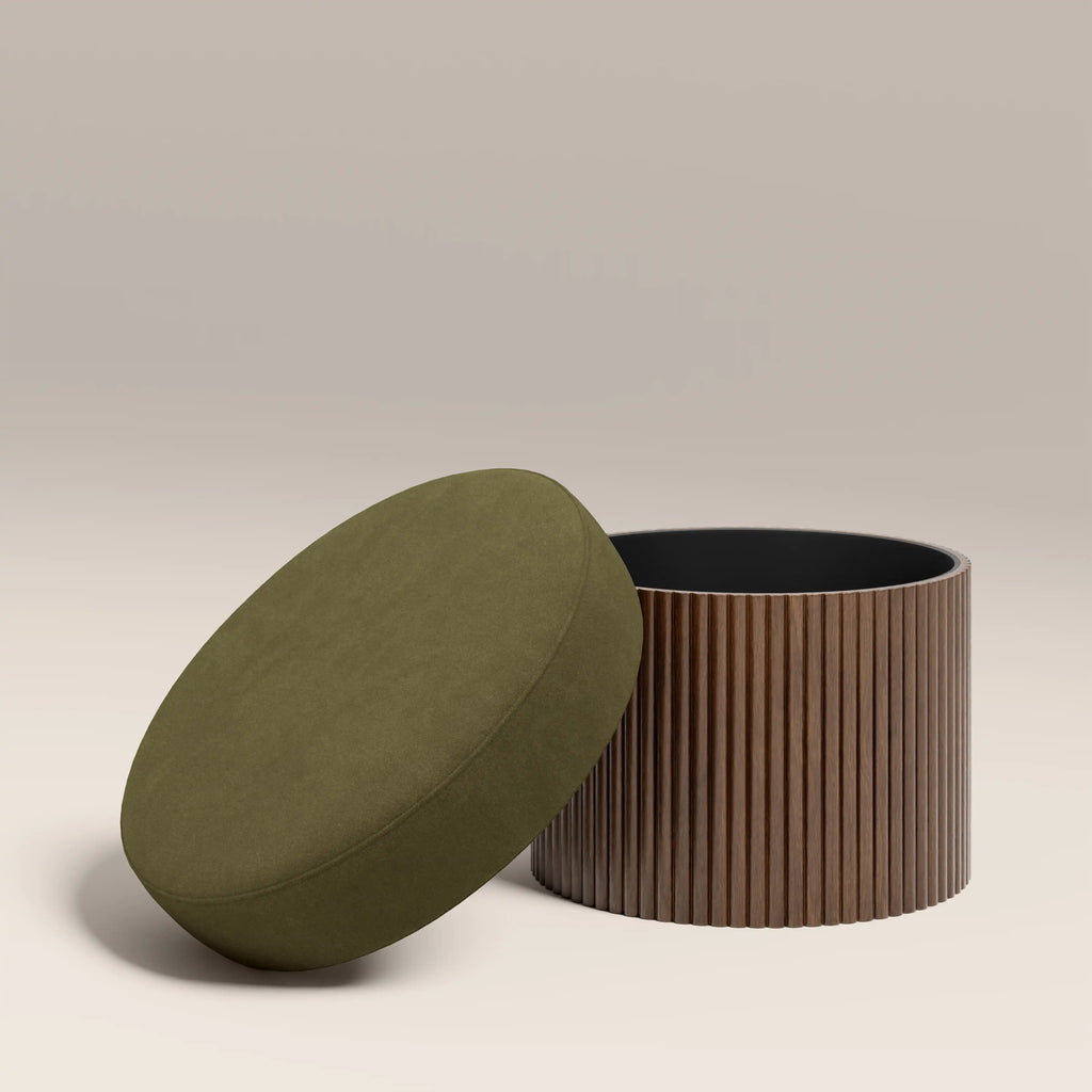 Alexis Storage Footstool | Moss Green Sustainable Mohair Velvet & Walnut — view 4