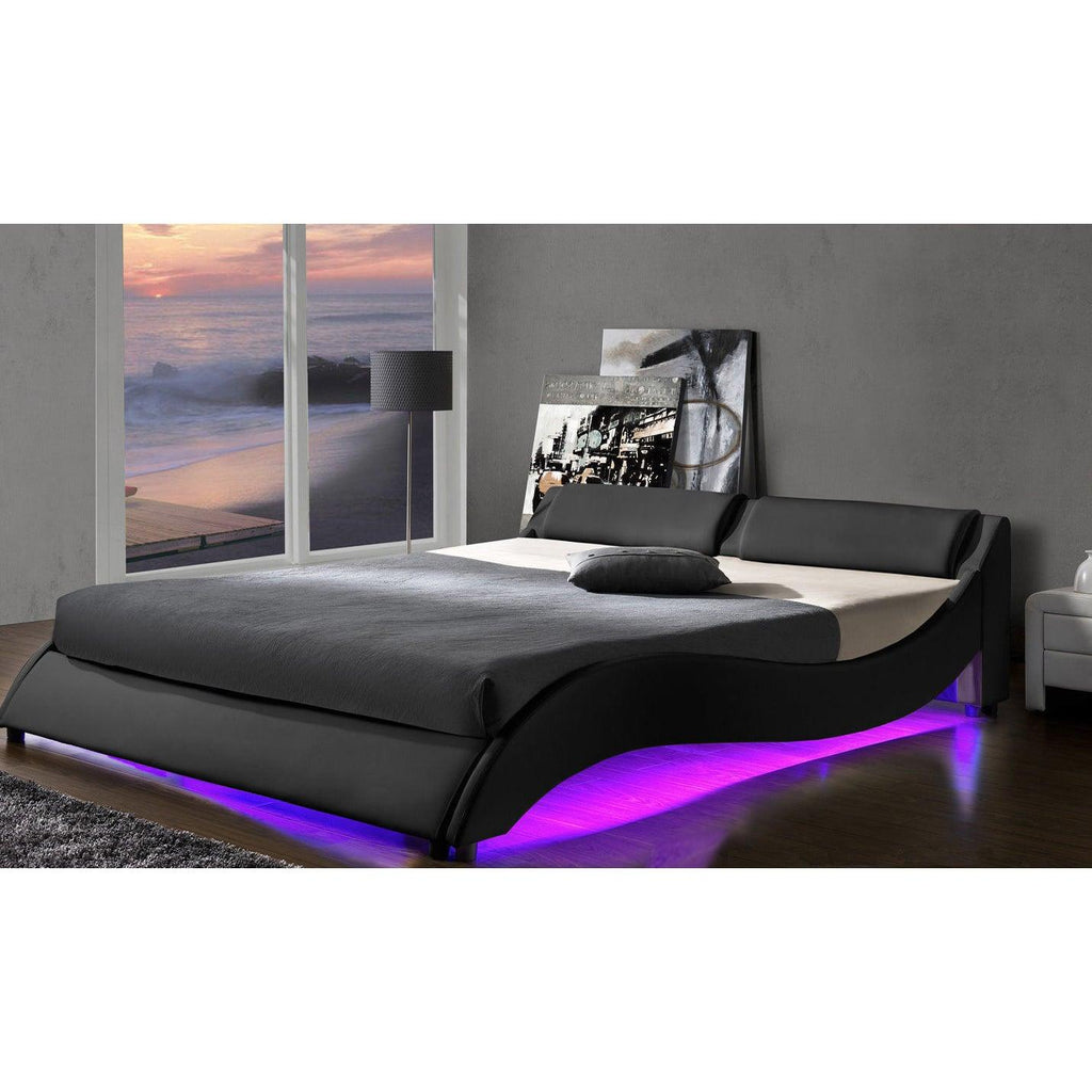 CORVUS Faux Leather Upholstered Bed Frame with Underbed LED Lights, Black — view 4