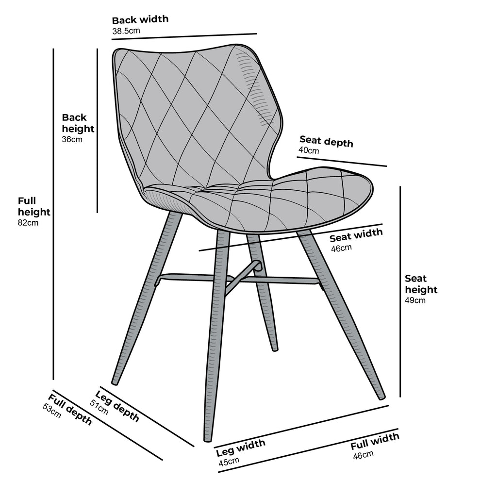 Set of 2 Ampney Velvet Diamond Stitch Dining Chairs with Metal Legs (Blue Velvet) — view 7