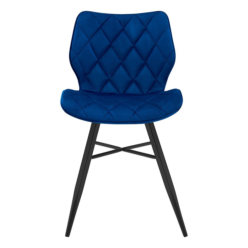 Set of 2 Ampney Velvet Diamond Stitch Dining Chairs with Metal Legs (Blue Velvet) — view 6