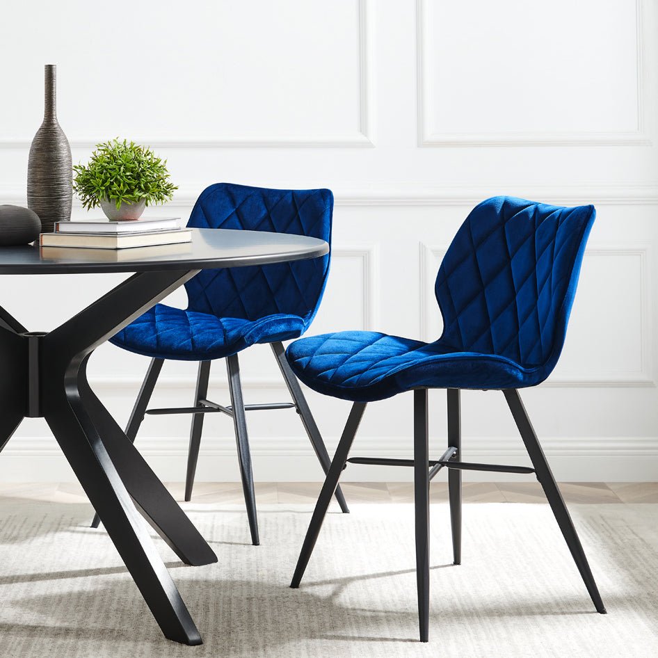 Set of 2 Ampney Velvet Diamond Stitch Dining Chairs with Metal Legs (Blue Velvet) — dining chair from 2nd Time Around