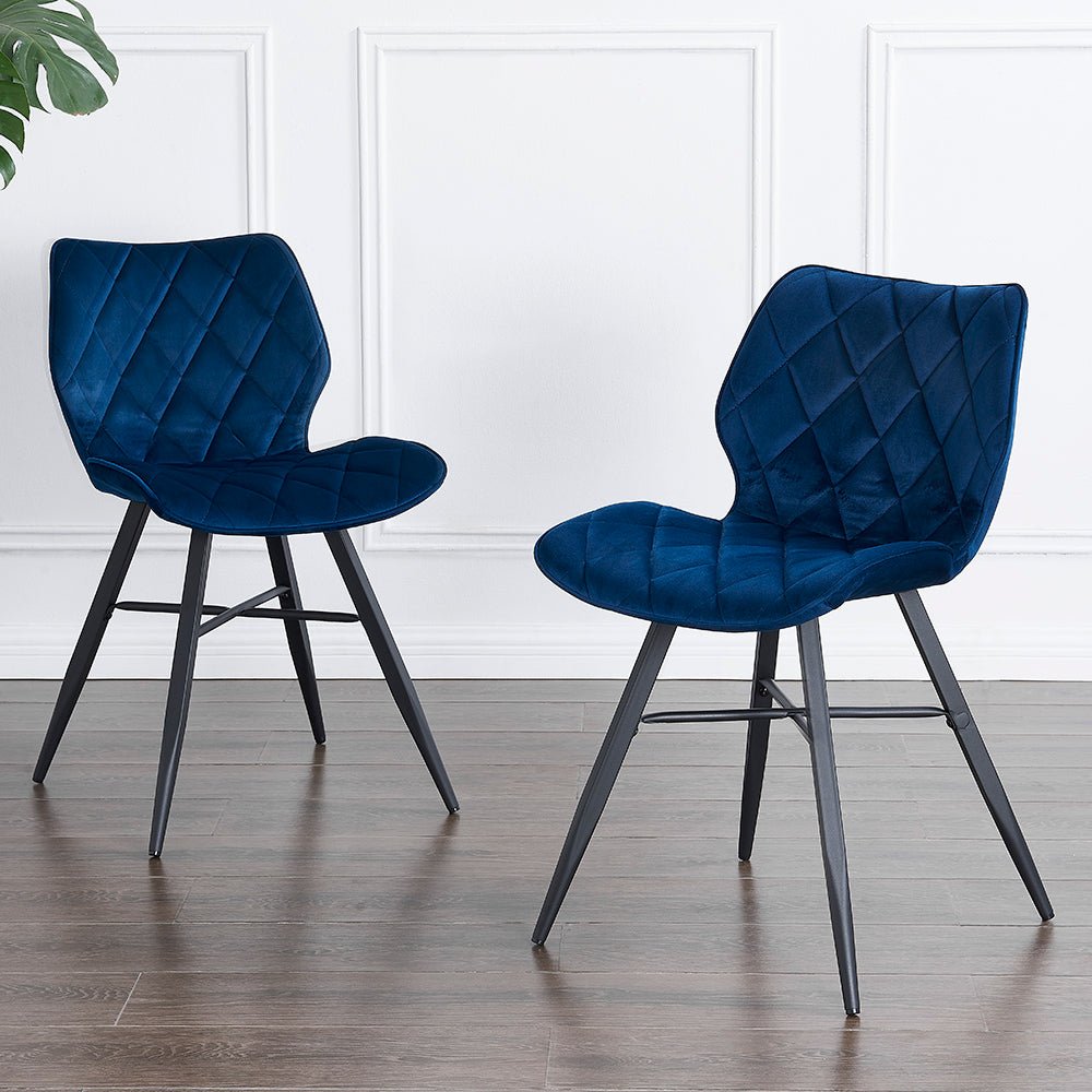 Set of 2 Ampney Velvet Diamond Stitch Dining Chairs with Metal Legs (Blue Velvet) — view 2