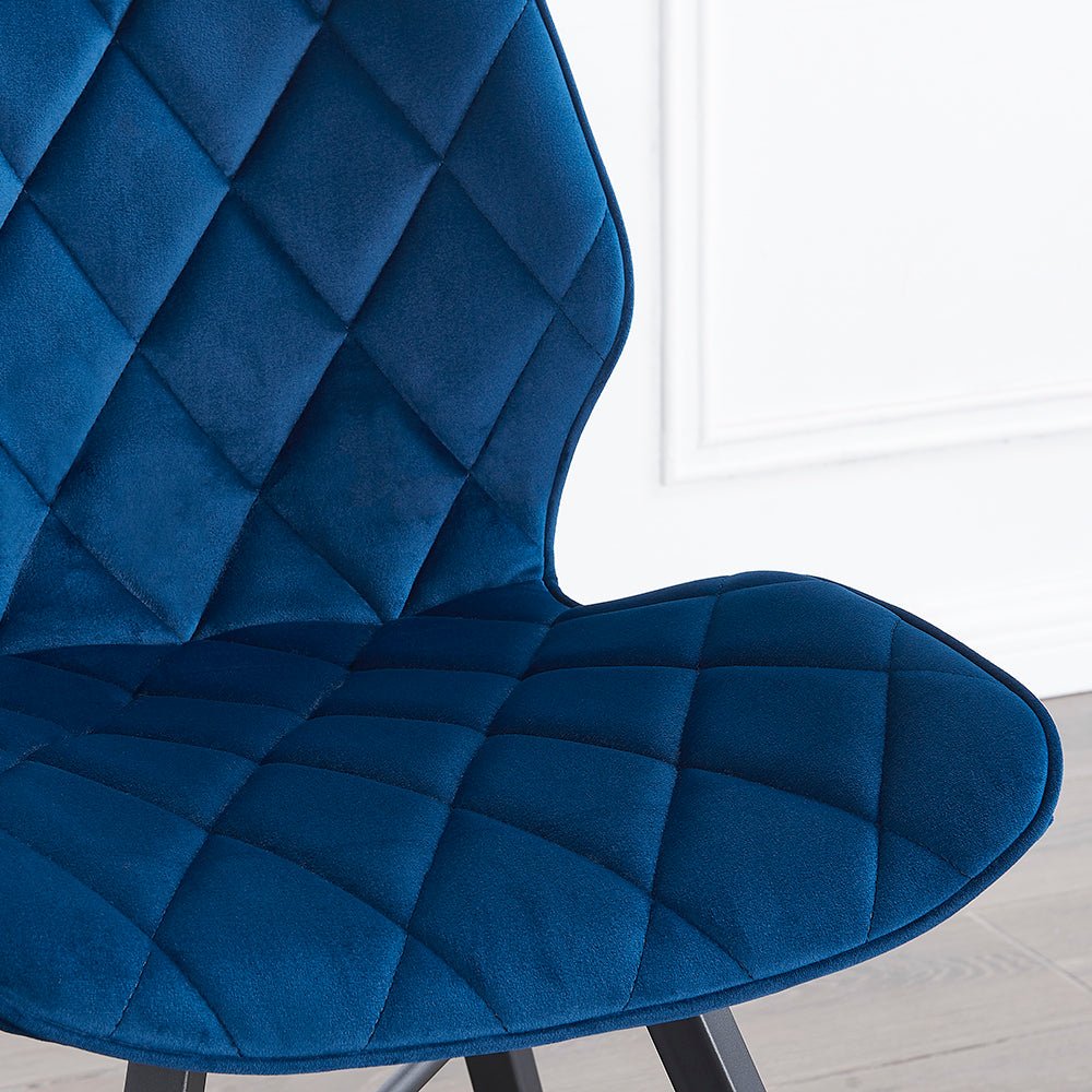 Set of 2 Ampney Velvet Diamond Stitch Dining Chairs with Metal Legs (Blue Velvet) — view 3