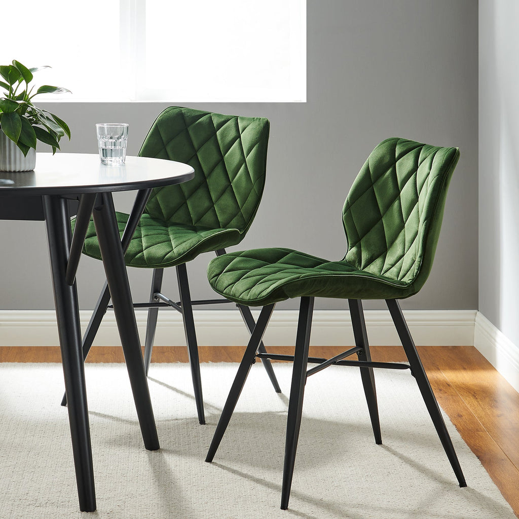 Set of 2 Ampney Velvet Diamond Stitch Dining Chairs with Metal Legs (Green Velvet) — dining chair from 2nd Time Around