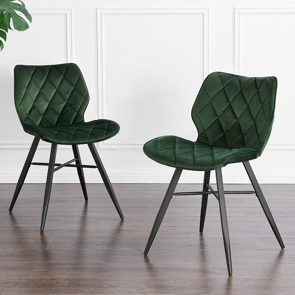 Set of 2 Ampney Velvet Diamond Stitch Dining Chairs with Metal Legs (Green Velvet) — view 2