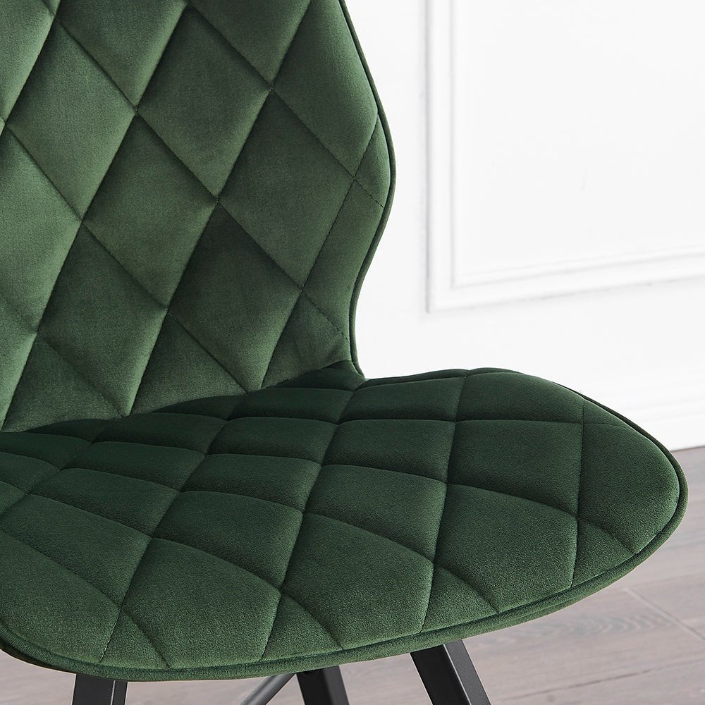 Set of 2 Ampney Velvet Diamond Stitch Dining Chairs with Metal Legs (Green Velvet) — view 4