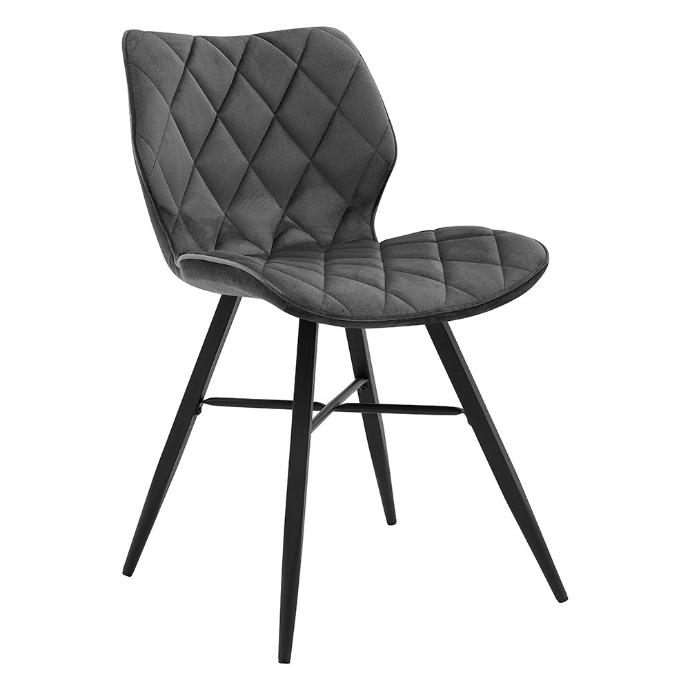 Set of 2 Ampney Velvet Diamond Stitch Dining Chairs with Metal Legs (Dark Grey Velvet) — view 6
