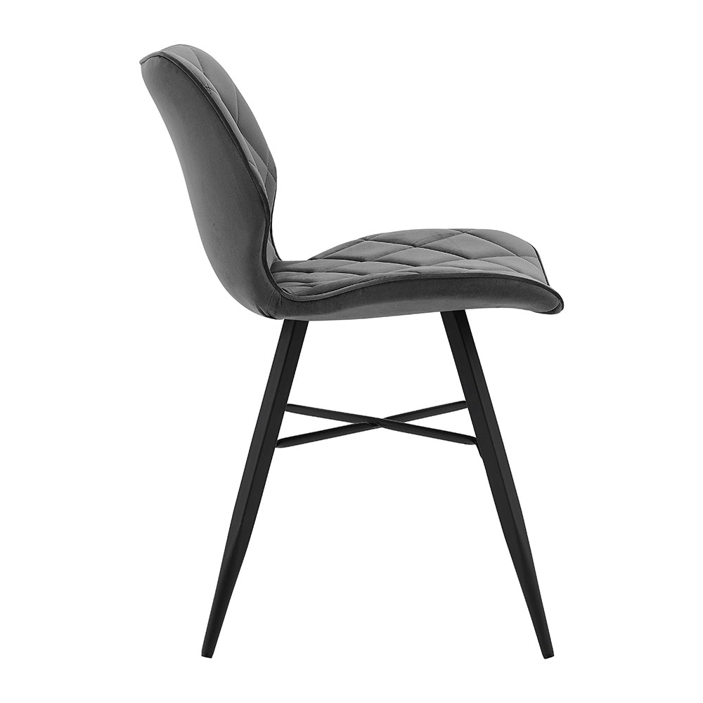 Set of 2 Ampney Velvet Diamond Stitch Dining Chairs with Metal Legs (Dark Grey Velvet) — view 8