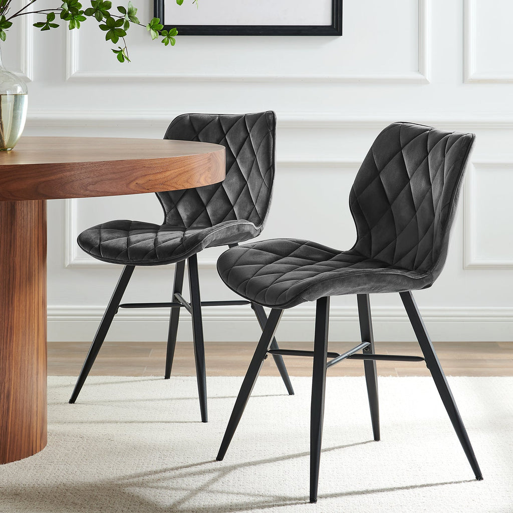 Set of 2 Ampney Velvet Diamond Stitch Dining Chairs with Metal Legs (Dark Grey Velvet) — dining chair from 2nd Time Around
